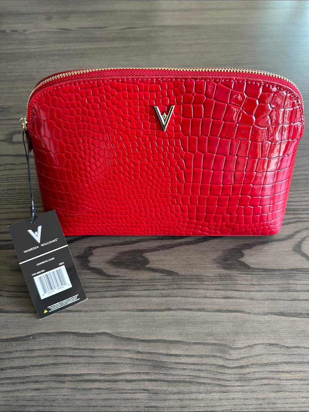 Vanessa Williams Red Croc-Embossed Cosmetic Bag